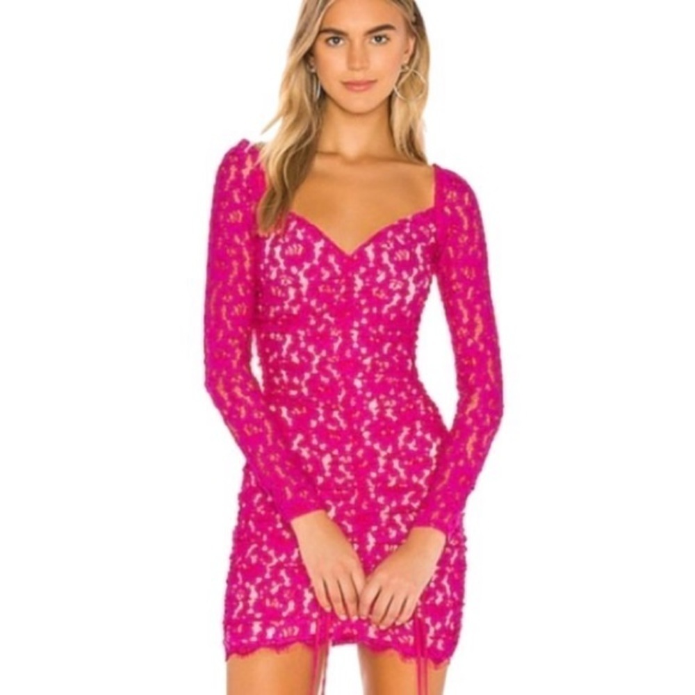 NWT Revolve h:ours pink lace ruched dress Francin bodycon style sz S Bar… - Picture 1 of 8